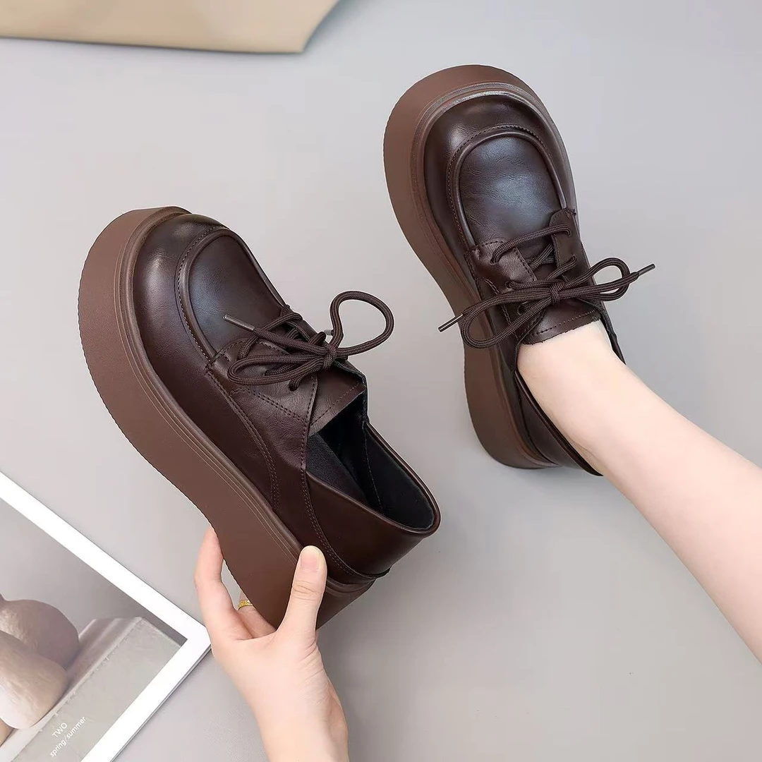 厚底乐福鞋女2025秋季新款网红休闲复古增高软底不累脚两穿小皮鞋