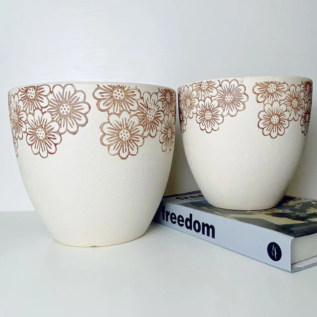 创意简约陶瓷花盆红掌绿萝专用鹅蛋型浮雕珍珠中号口20cm高18cm