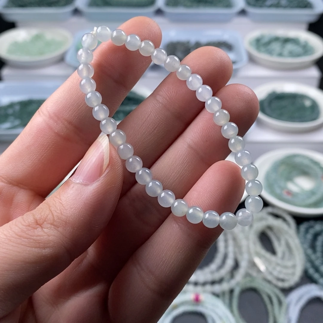 翡翠散珠天然s货翡翠卡5mm白冰手串