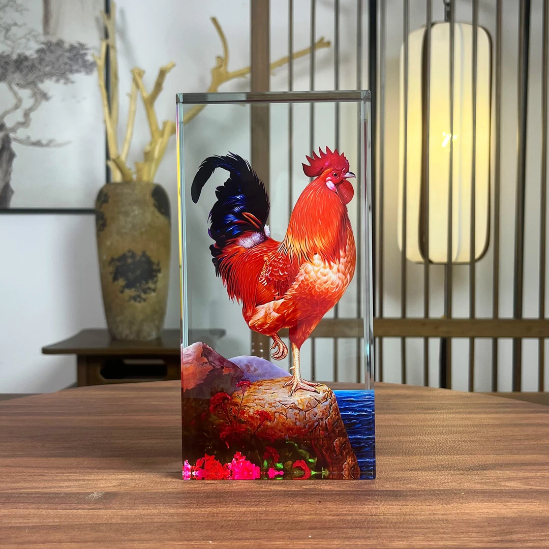 【 内雕动物】发光水晶砖摆件装饰品生日礼物玄关电视柜精美艺术品