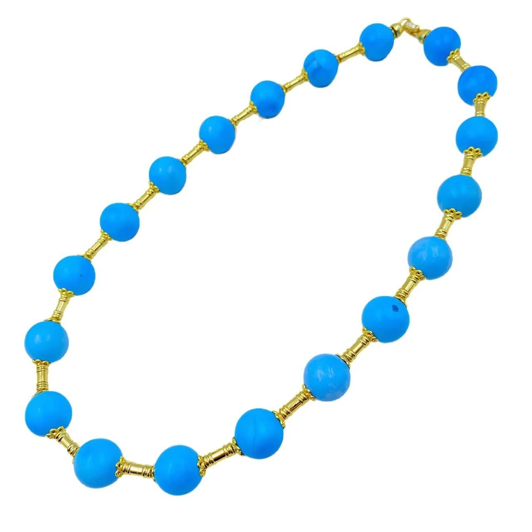 藏收级设计款美人蓝气质玛瑙珠珠项链X638