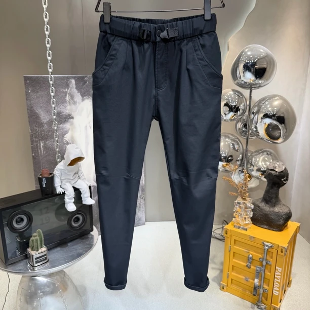 25秋冬微绒感休闲裤工装小脚裤修身弹力百搭水洗做旧黑色锦棉混纺