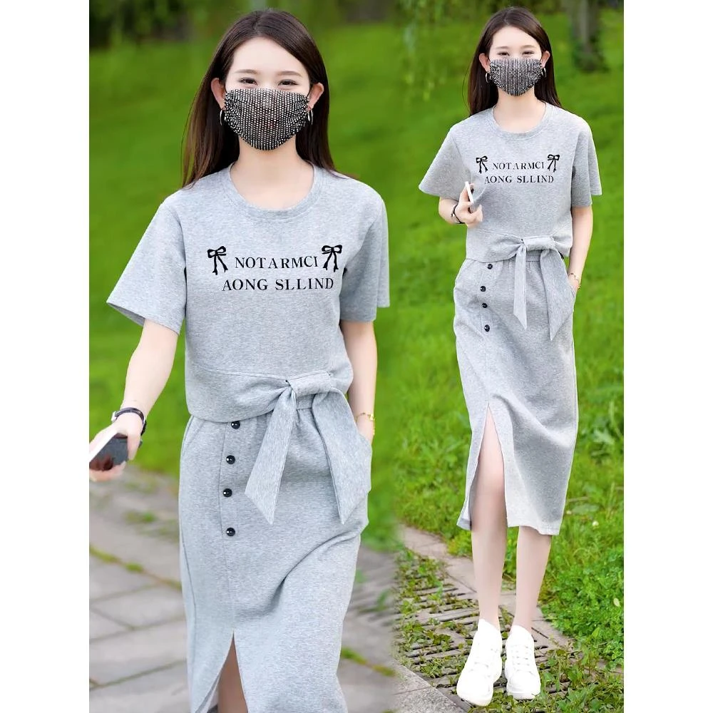 时尚休闲运动服套装女2025夏季新款洋气时髦短袖开叉半身裙两件套