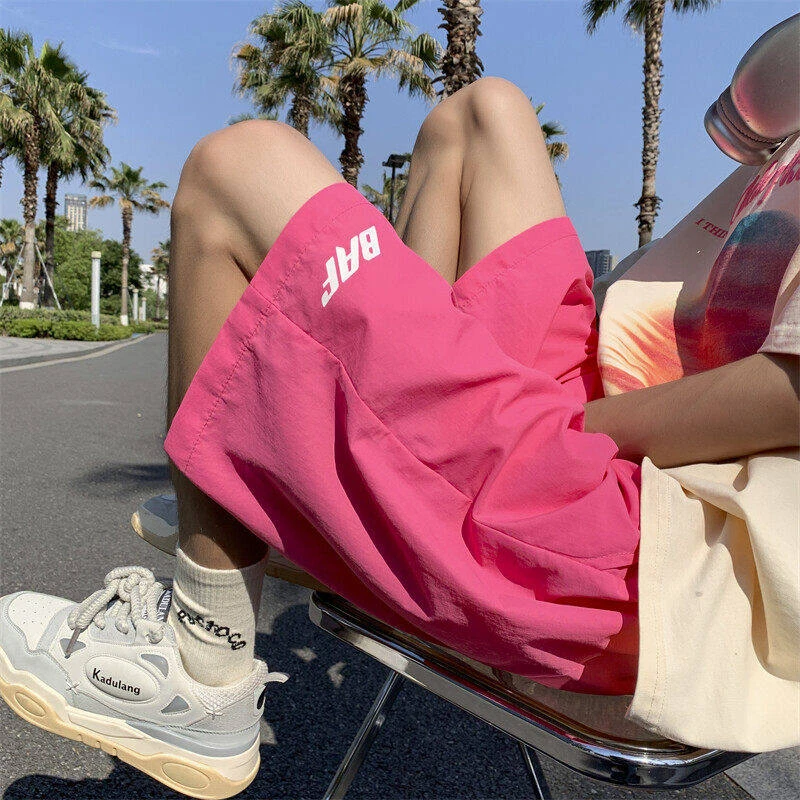 冰丝短裤男夏季薄款日系潮牌五分沙滩裤宽松休闲潮流速干运动裤子