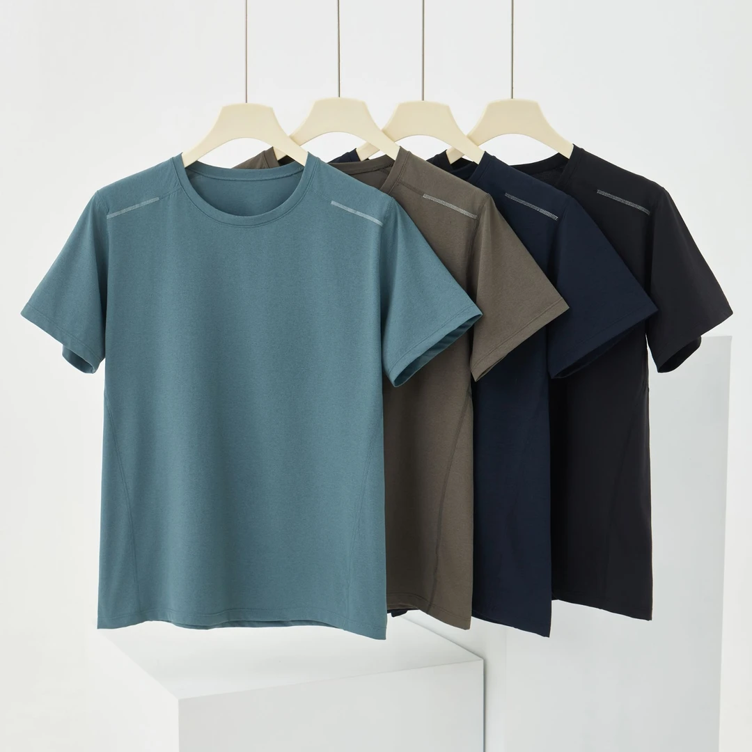 【夏季爆款】2025新款纯色拉条T恤透气简约弹力速干短袖t恤运动男女