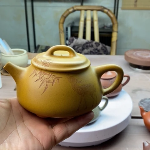 紫砂茶壶洪伟石瓢黄金段泥