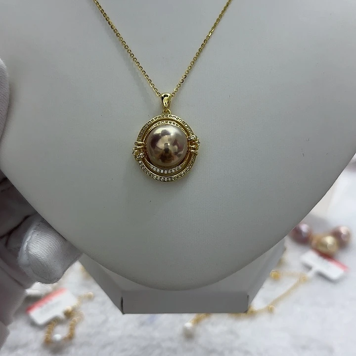 淡水珍珠吊坠(赠链)银S925镶嵌12mm