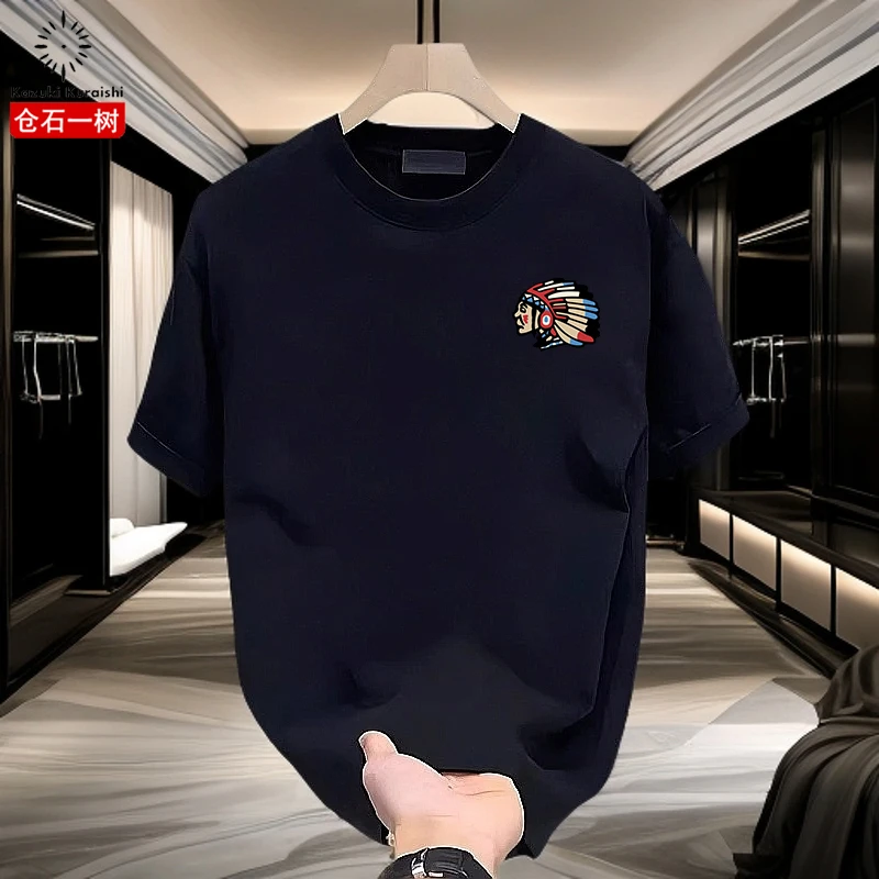 仓石一树潮流印第安人印花短袖t恤男夏季2025百搭轻奢感休闲上衣