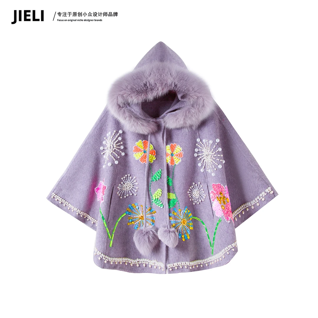 JIE LI/街力原创小众设计师气质高级感紫色大衣短款外套女Q10103