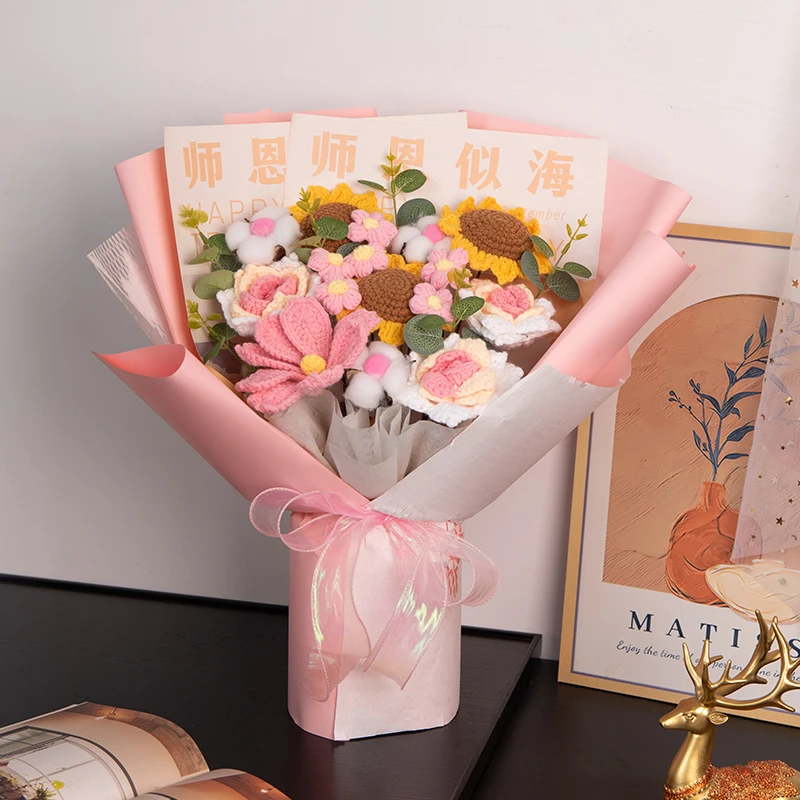 毕业季送老师花束玫瑰向日葵手工编织花成品中高考谢师礼品永生花