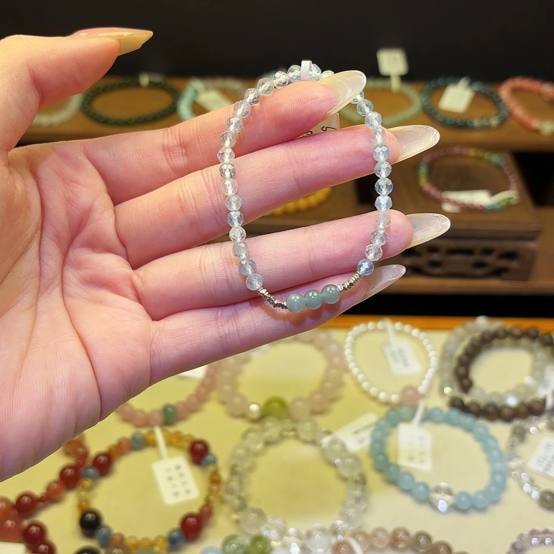 烟晶银S925镶嵌手链蓝8018