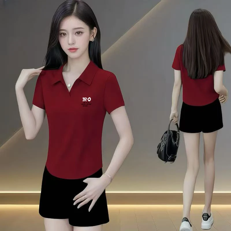 欧货夏季新款POLO领短袖t恤女士气质时尚修身休闲打底衫翻领上衣