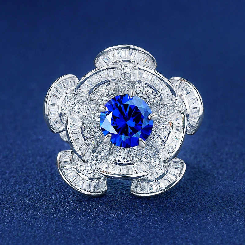 925银合成锆石戒指 蓝色戒指 5.1ct