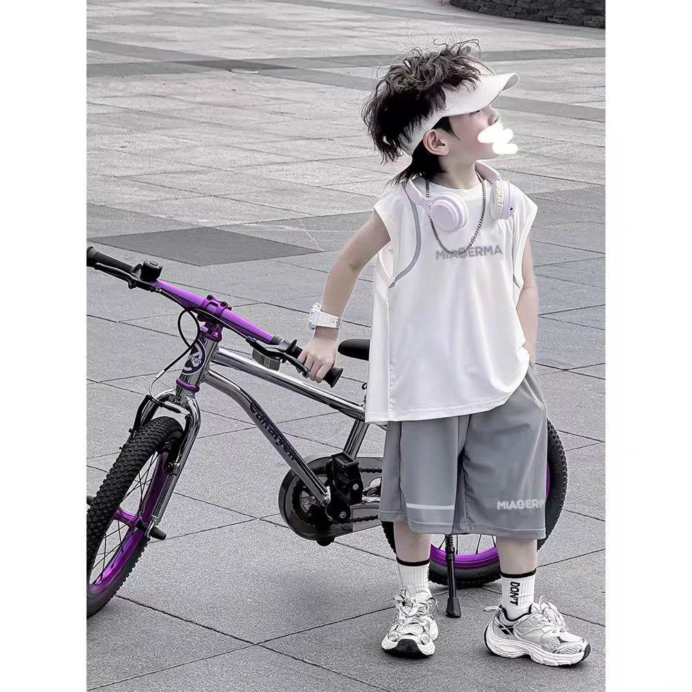 新款夏季薄款无袖运动速干套装宝宝背心短裤两件套