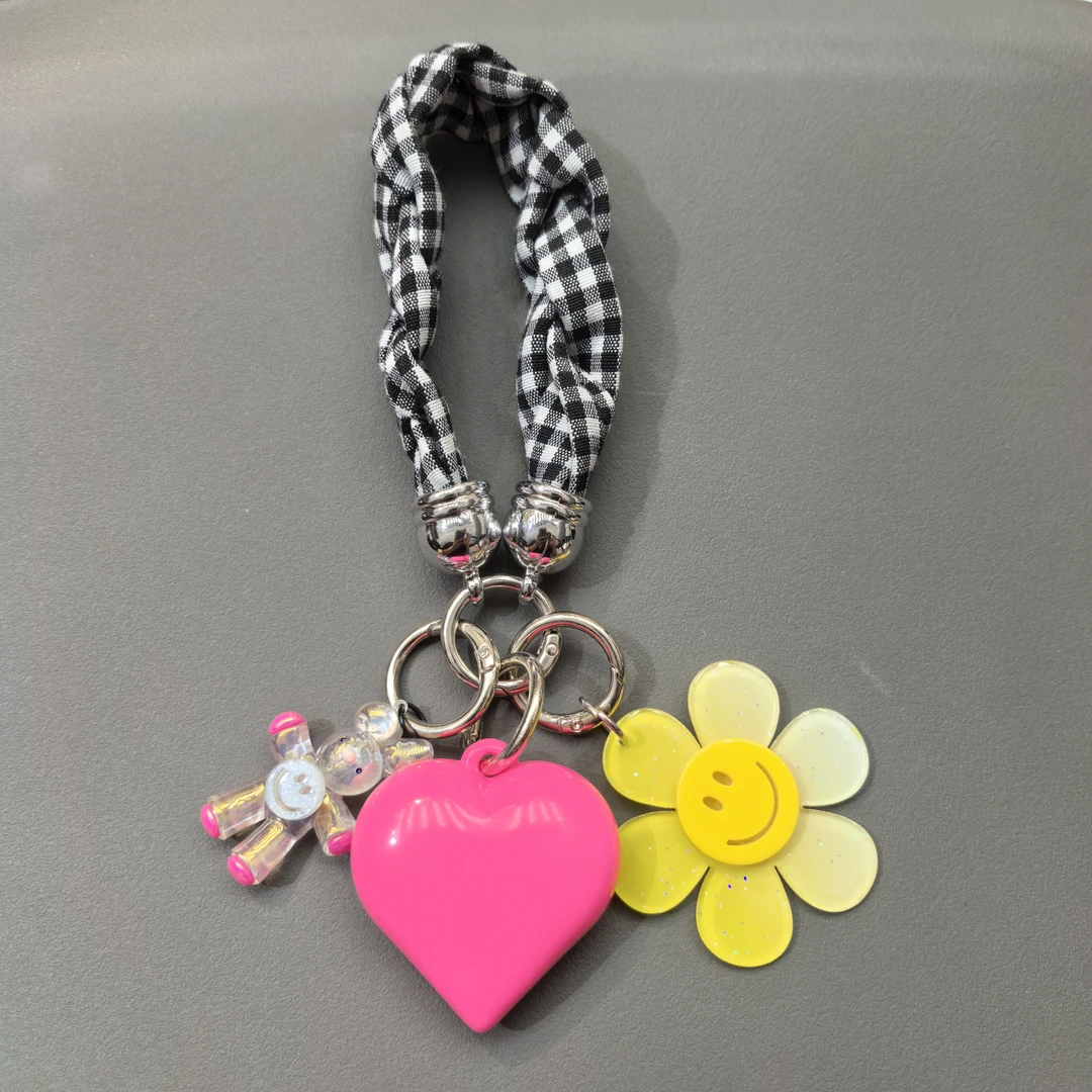 D427玫粉色爱心太阳花小兔子包挂件