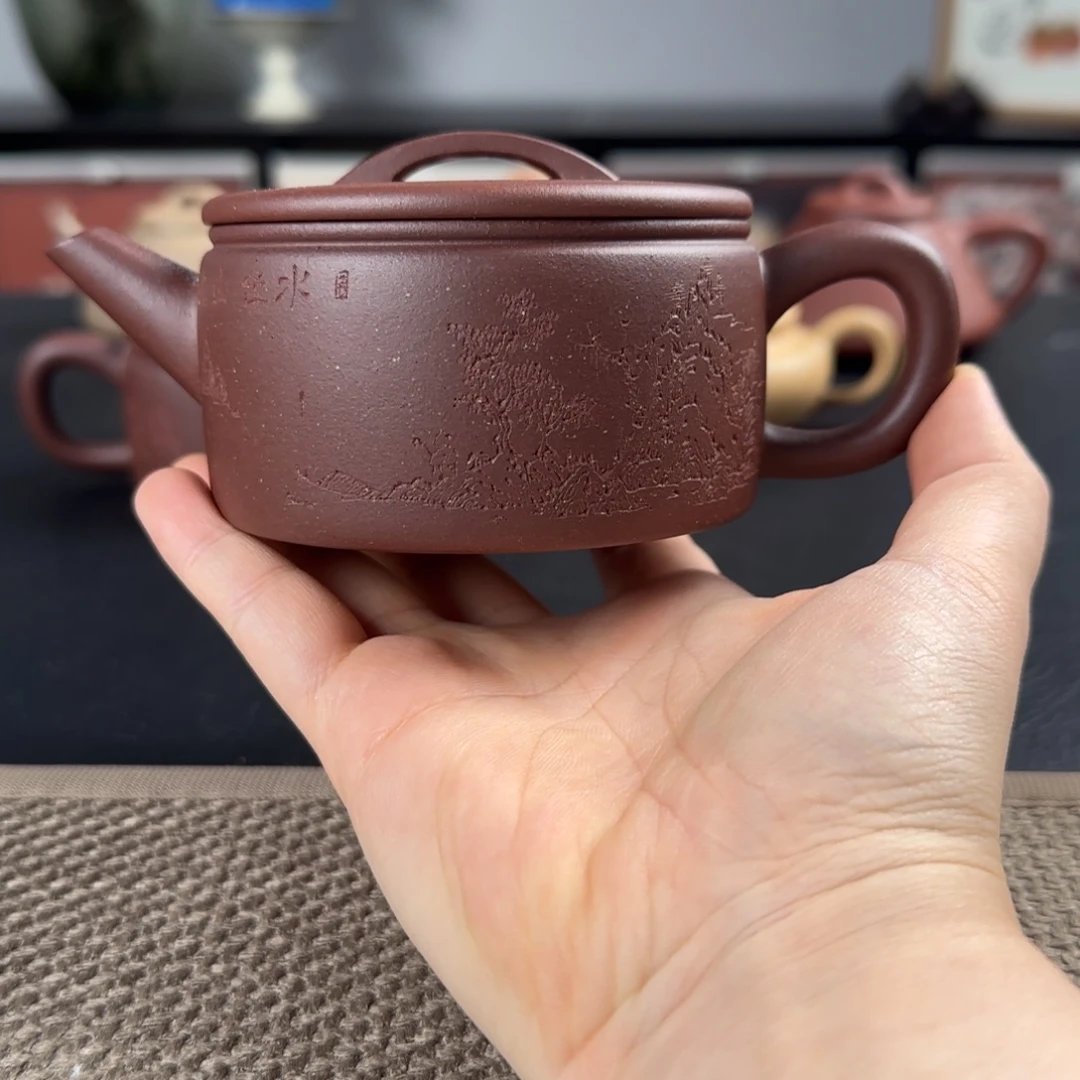 紫砂茶壶微瑕汉瓦山水