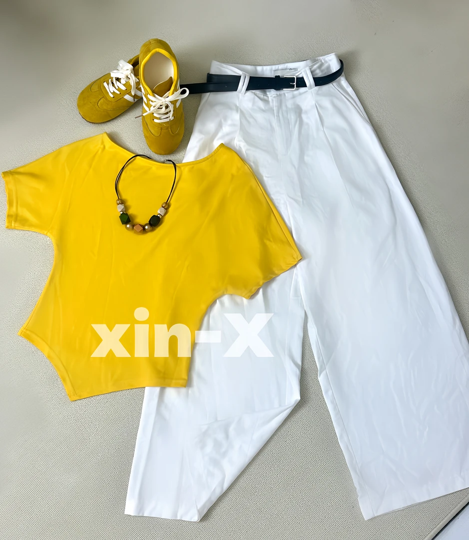 白色高腰宽松阔腿休闲裤女夏季新品宽松垂感显瘦长裤