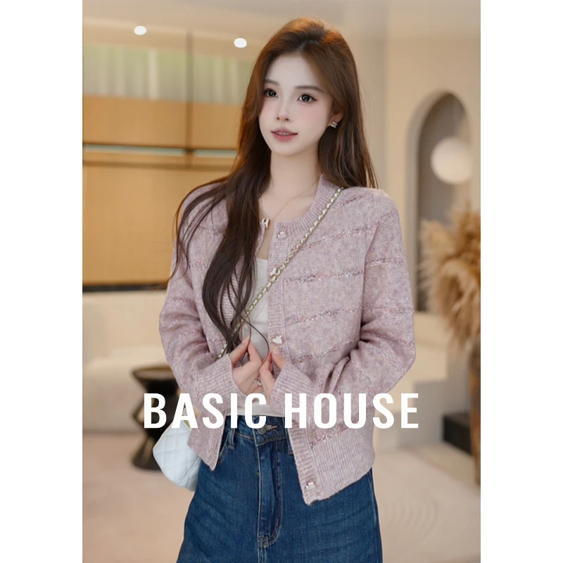 Basic House/百家好法式小香风条纹针织衫女新款上衣B1195B59A02
