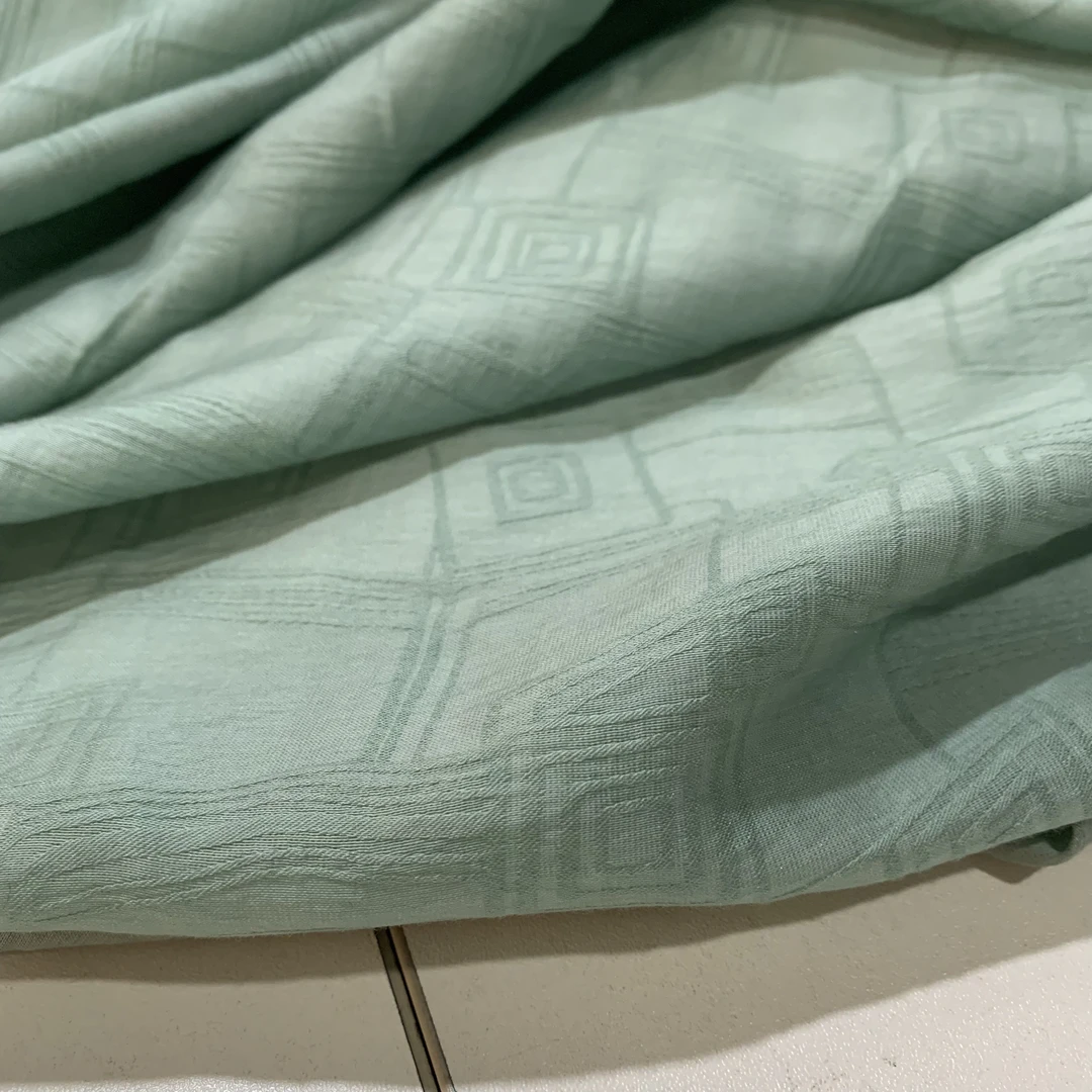 回形纹提花天丝苎麻布料微透夏季制衣面料新中式汉服连衣裙套装