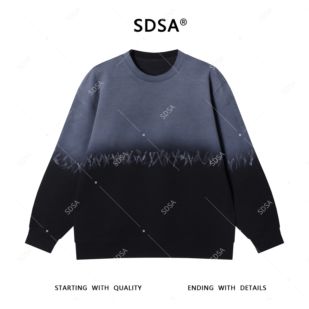 SDSA男士秋冬新款轻奢痞帅男装美式渐变手绘字母圆领卫衣百搭时尚
