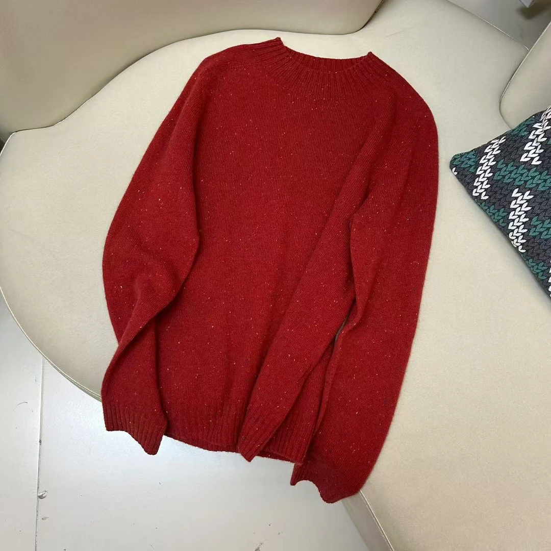 小静折扣~P670A 半高领彩点纱宽松套头针织衫 衣长57(80-130斤)