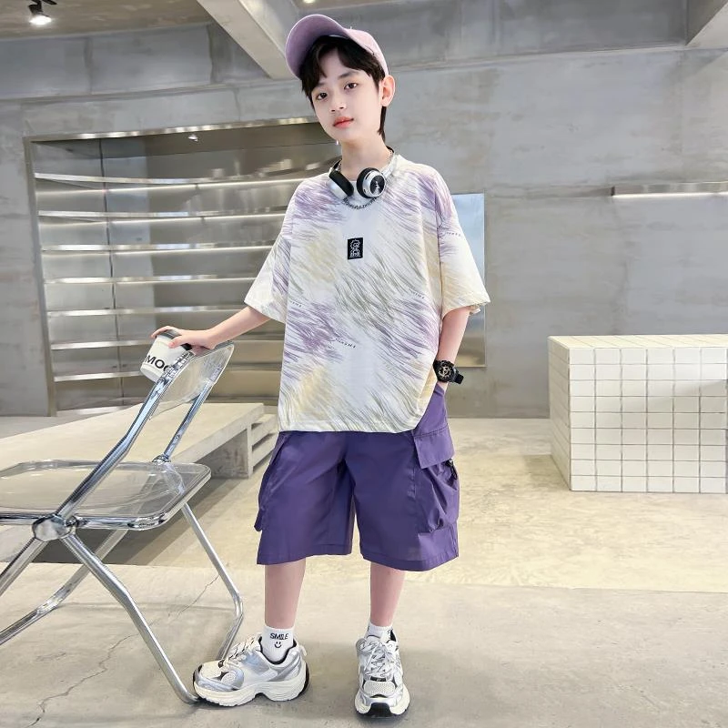 男童夏季套装2025新款夏装中大儿童男孩薄款帅气时髦痞帅短袖潮酷