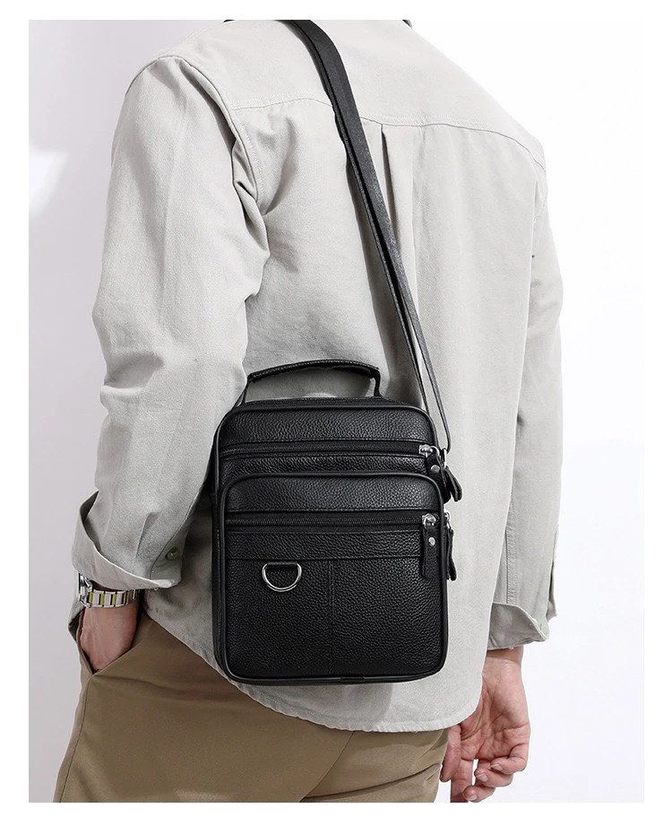 商务包休闲包韩版牛皮竖款方形挎包竖款多功能时尚拉链背包百搭