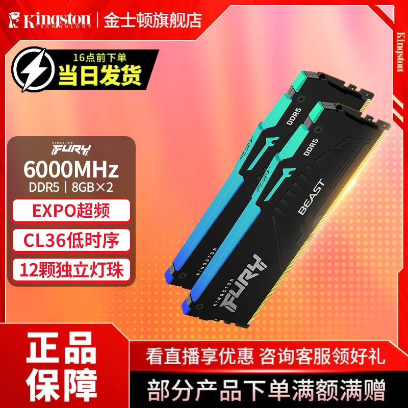 Kingston/金士顿DDR5 6000台式机内存条RGB灯条