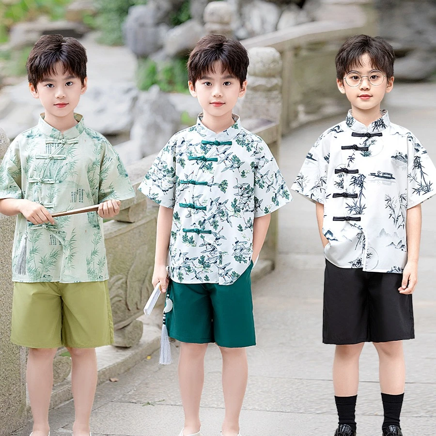 【福利新款】六一新中式汉服夏季新款国风绿竹短袖套装古风唐装