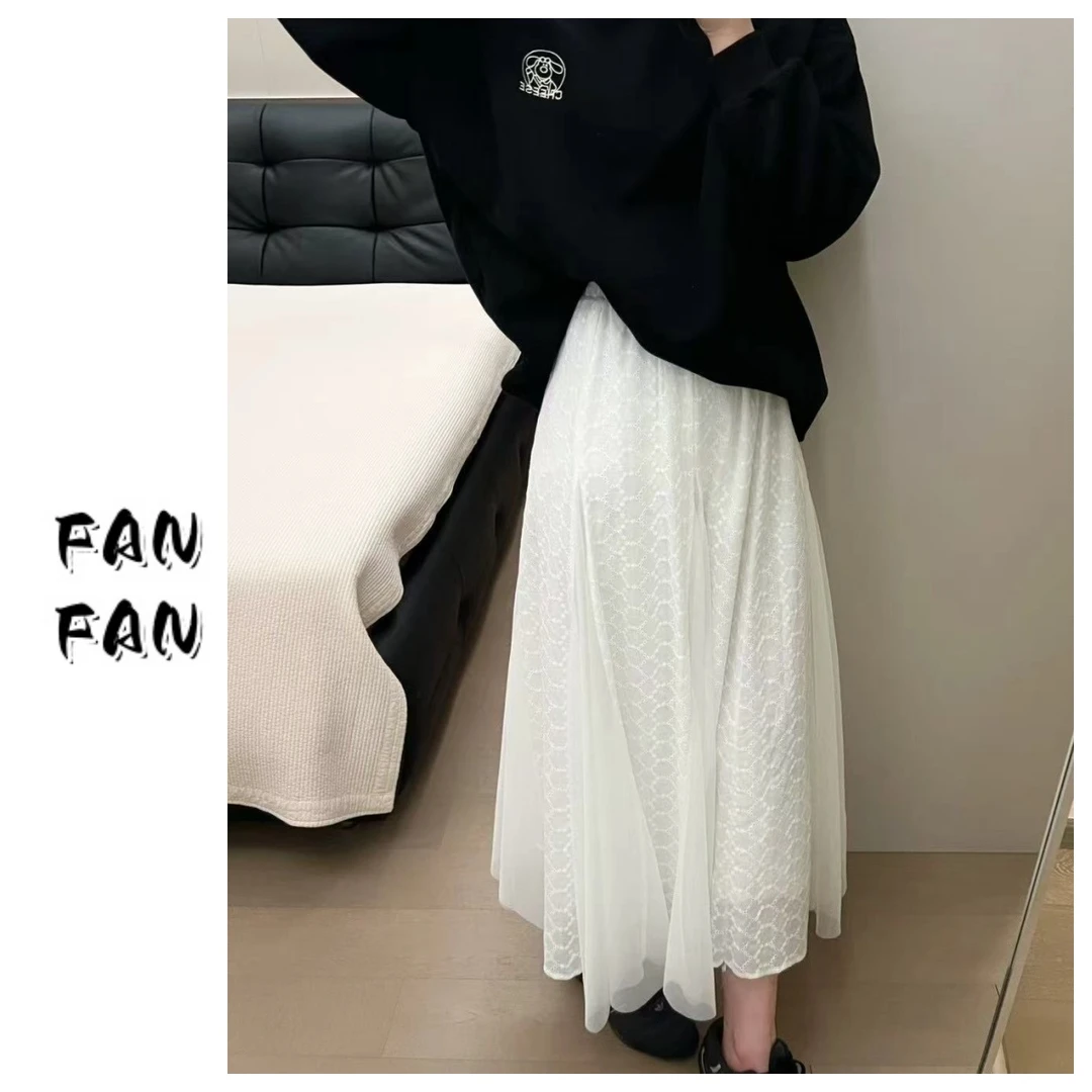 FANFAN 【优雅蕾丝拼接】大摆裙半身裙