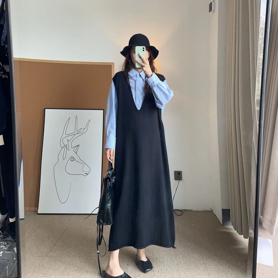 孕妇连衣裙秋季2025新款时尚衬衫背带裙套装孕期漂亮裙子初秋遮肚