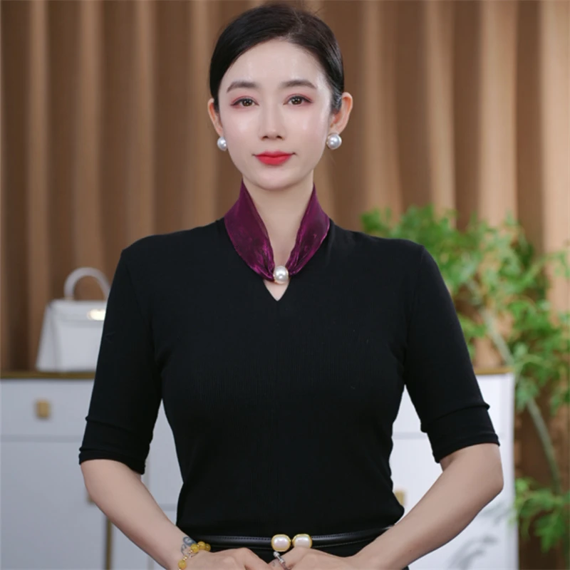 韩版新款百搭亮丝珠珠脖颈时尚炫彩小丝巾