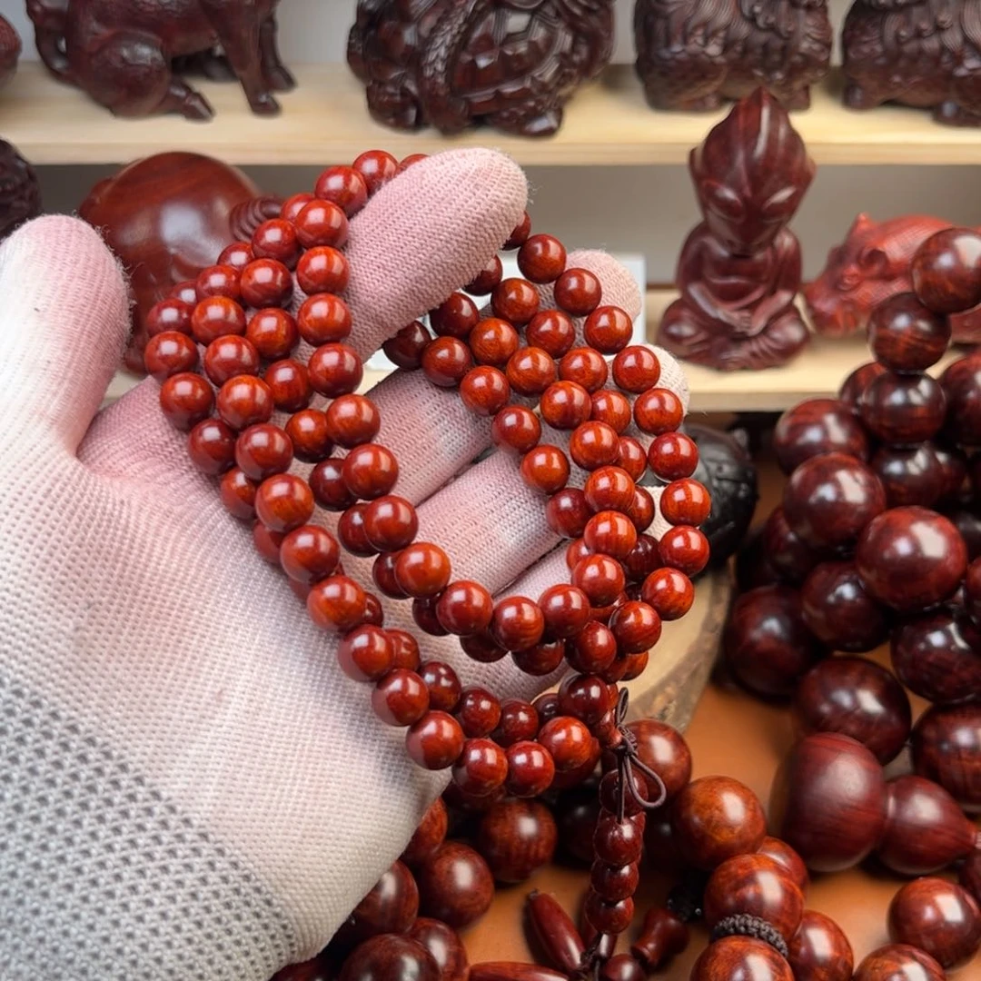 染料紫檀（血檀）0.8 108颗-鸡血红-多样性发其一