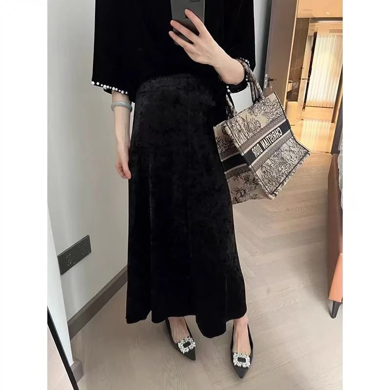 钻石绒新中式中国风百搭气质加绒加厚鱼尾裙半身裙