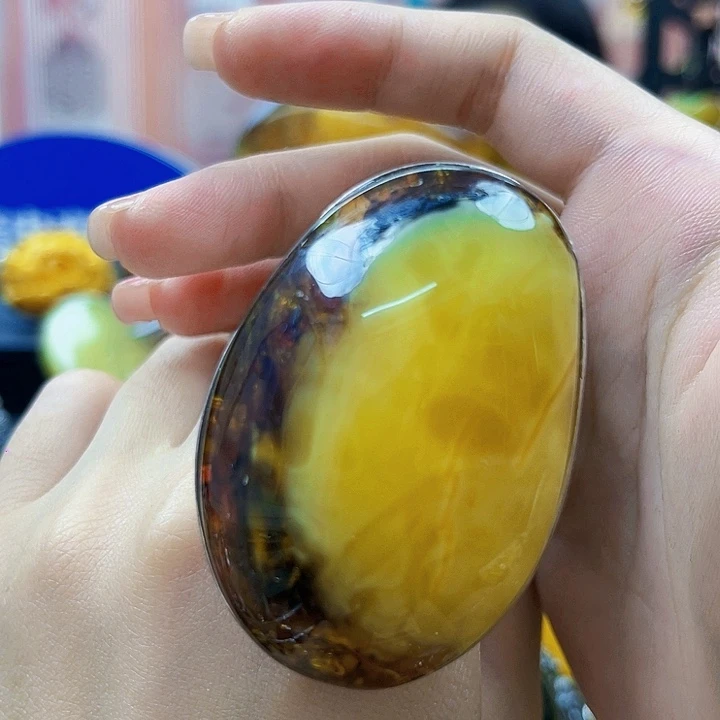 蜜蜡银S925镶嵌裸石戒指