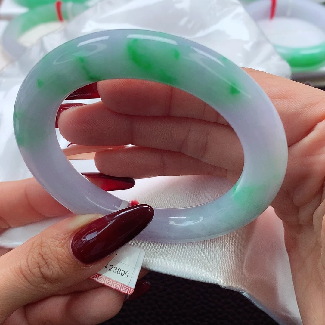 翡翠手镯未镶嵌54.55.56翠阳绿春彩胖圆 特色捡漏