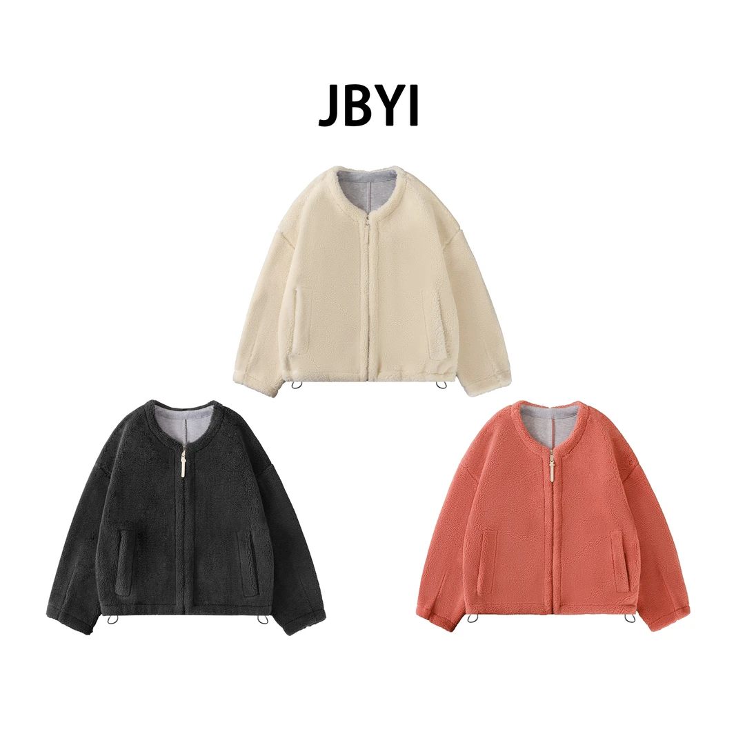 安禾家-JBYI小个子【暖洋洋X】韩范短款保暖加厚秋冬毛绒外套女款