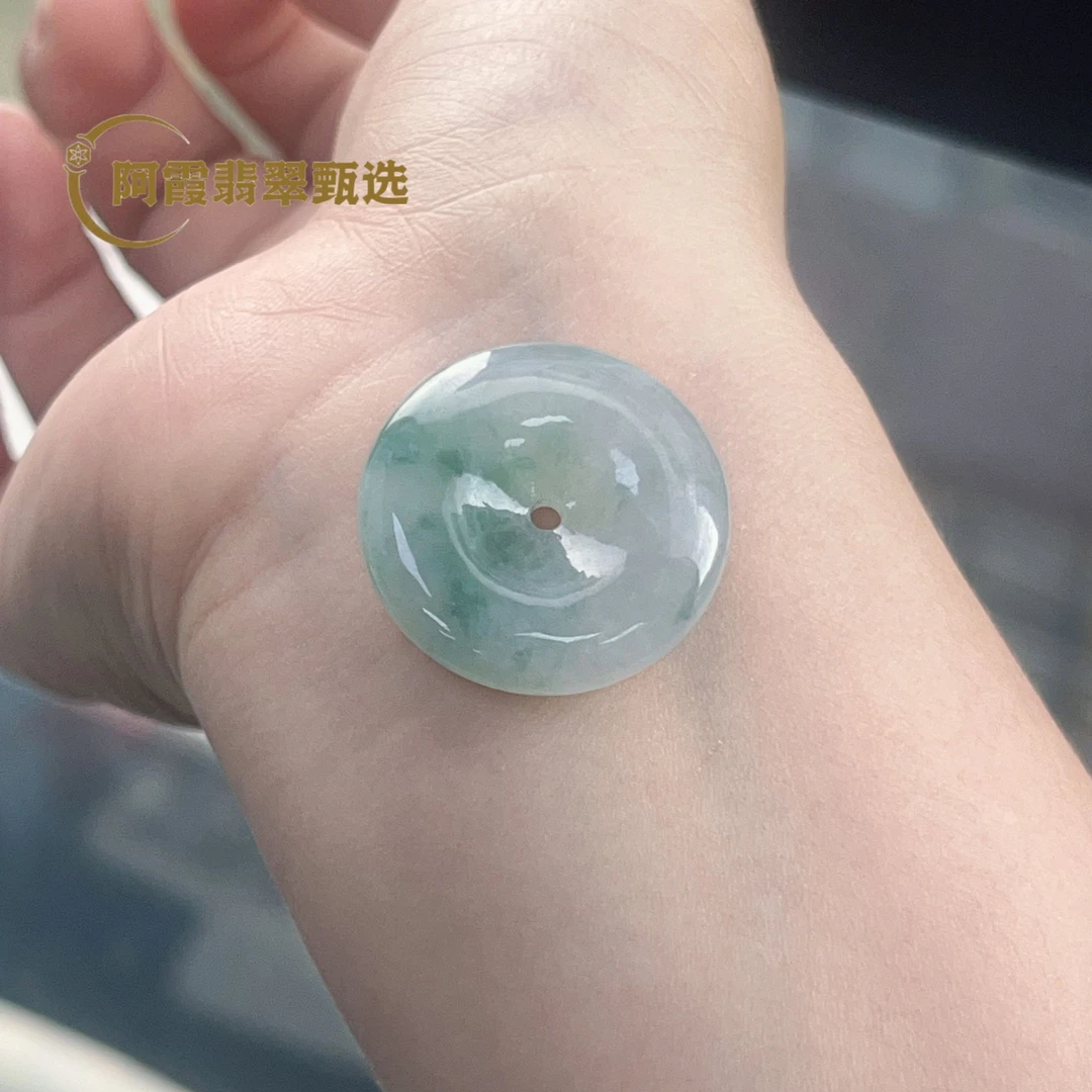 阿霞翡翠  缅甸天然A货翡翠冰胶飘花平安扣裸石吊坠，尺寸25.2*6.2