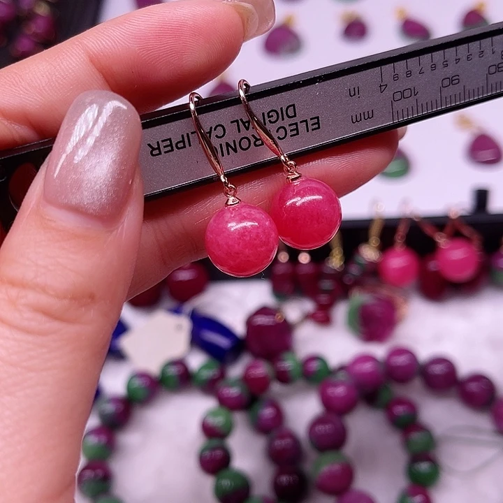 红宝石蔷薇耳坠卡12银S925镶嵌