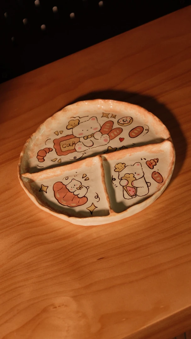 景德镇可爱设计师款陶瓷面包小猫分餐圆盘