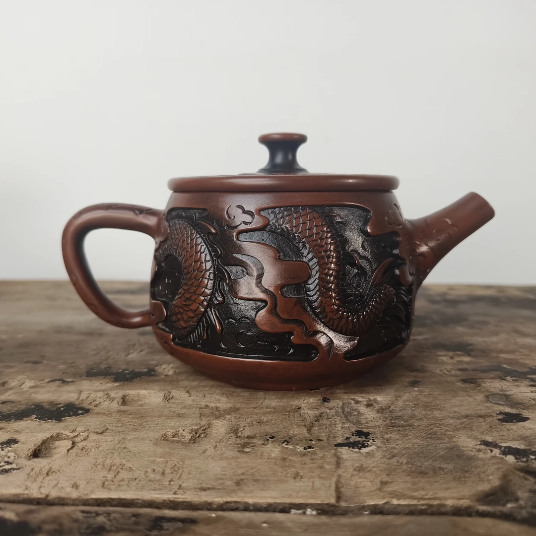 【开播福利】建水紫陶重工满雕龙壶10号