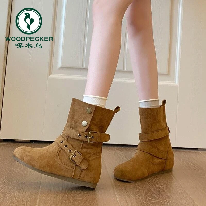 啄木鸟内增高马丁靴女2025年新款秋冬复古百搭厚底小个子两穿短靴