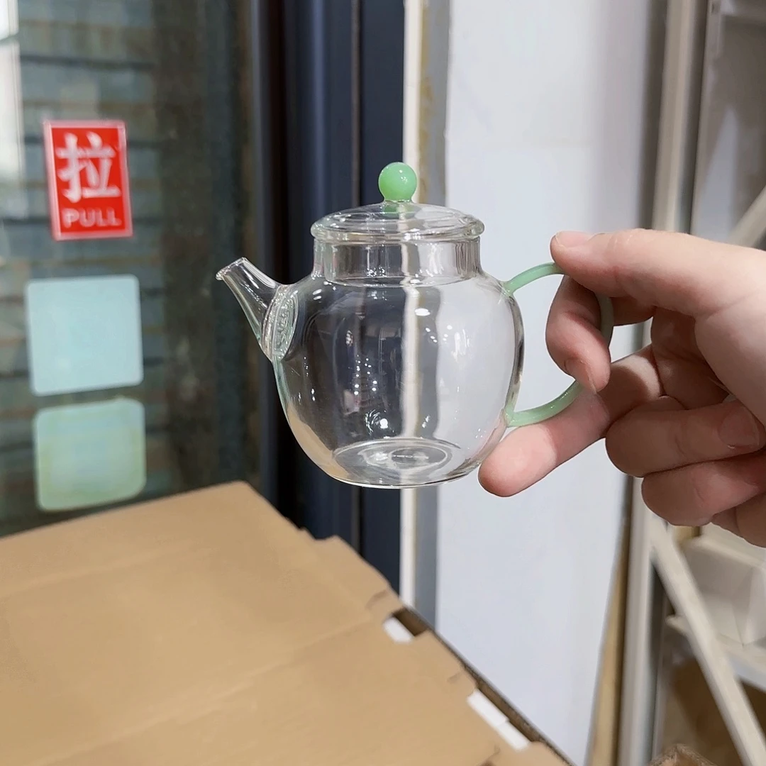208七孔高硼硅玻璃杯茶壶浅玉把手