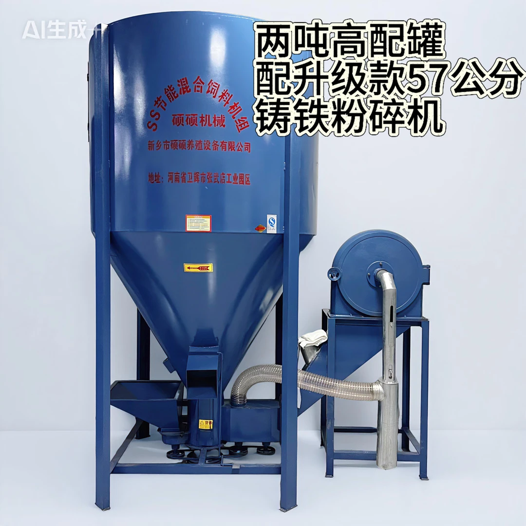 两吨高配升级款家用无尘自吸饲料粉碎搅拌一体机养殖用