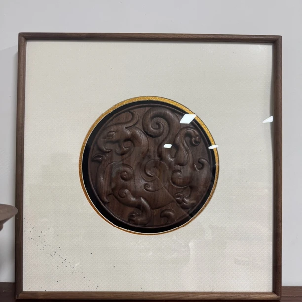 新中式木雕装饰画实木黑胡桃挂画适合客厅餐厅玄关墙壁装饰