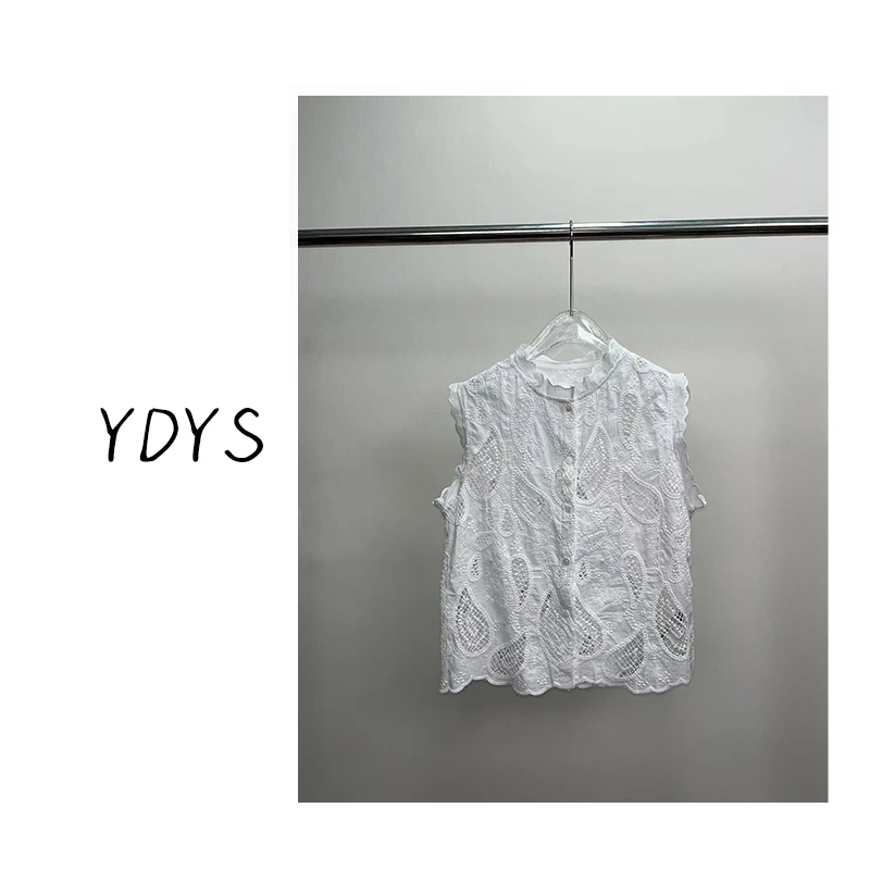【YDYS】25K00076 2025新款时尚气质小众腰果花镂空无袖上衣T恤衬衫