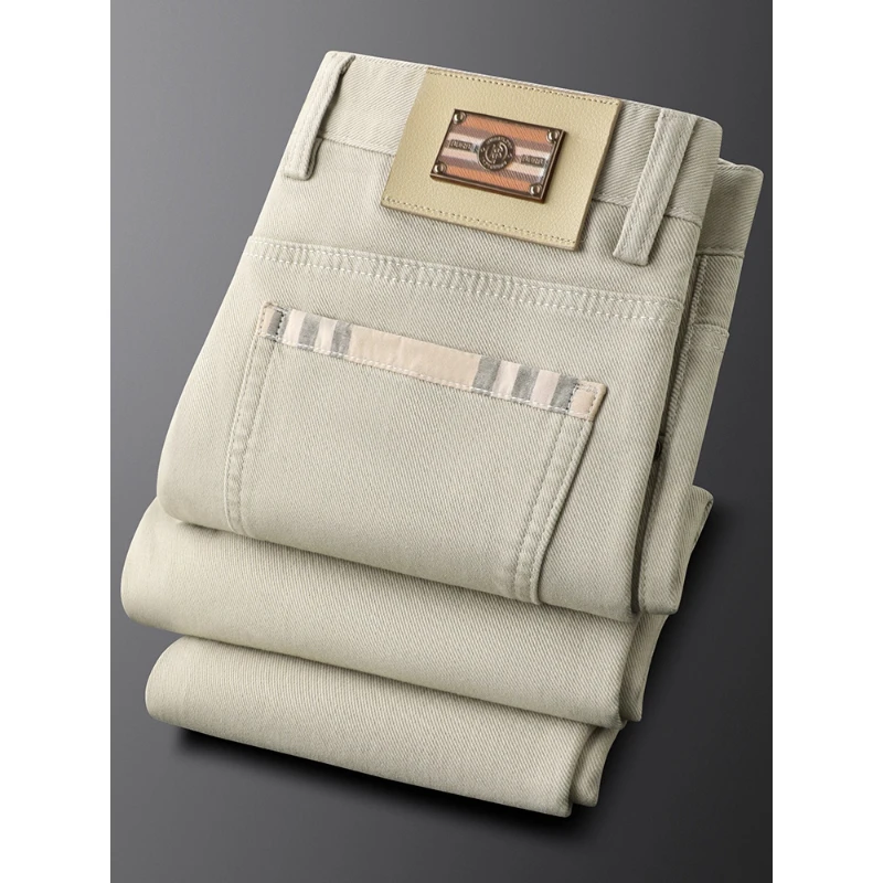 卡其色休闲牛仔裤男轻奢秋冬季浅修身小直筒时尚男士商务裤子帅气