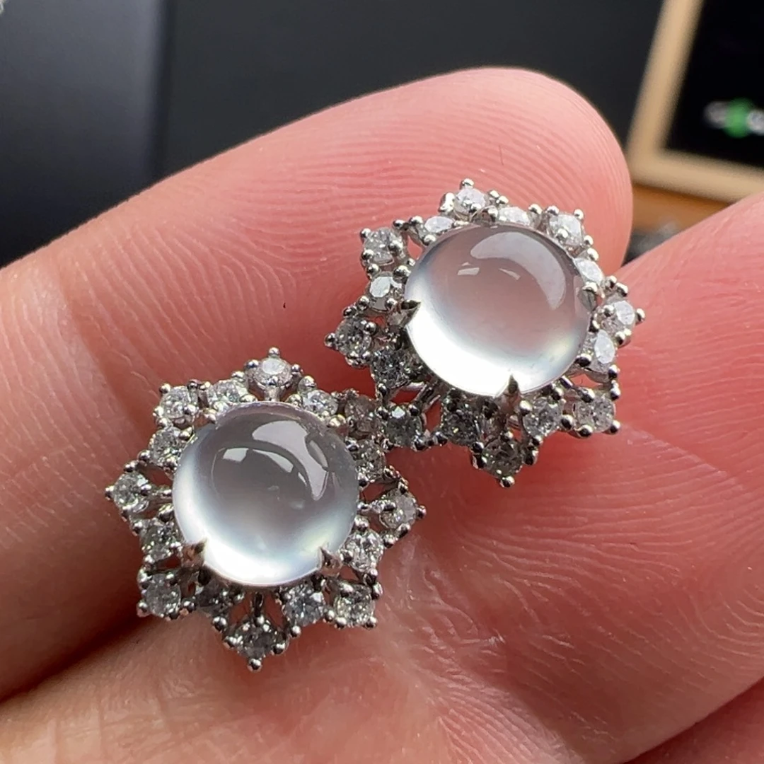 翡翠18K金镶嵌耳饰蛋面6