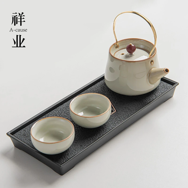 汝窑功夫茶具小套装家用个人用酒店单人饮泡茶一壶二杯干泡茶盘台