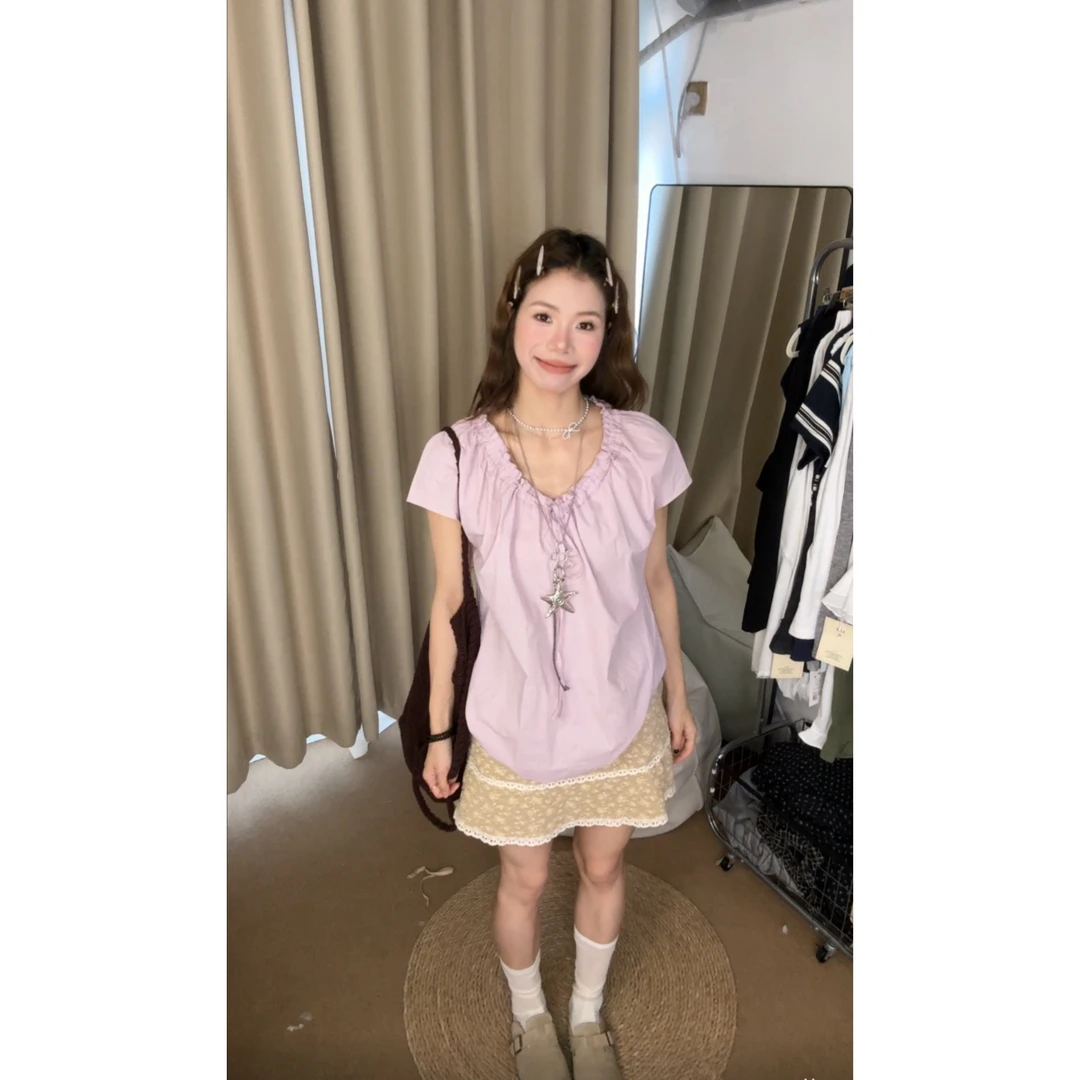 法式气质粉色衬衫女夏季2025新款温柔甜美衬衣设计感小众宽松上衣